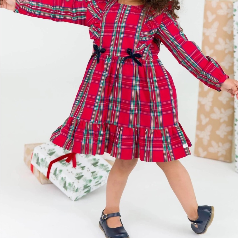 Rufflebutts - Girls Tis The Season Plaid Ruffle Bow Dress